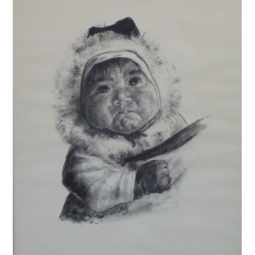 2476 - After Gabriel Joseph Gely (b 1924), Canadian School, Print, A charcoal sketch portrait of an Inuit b... 