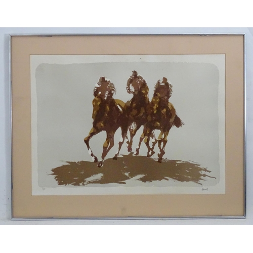 2480 - Peter Howell, 20th century, Limited edition coloured lithograph, no. 142/200, Horse racing. Signed a... 