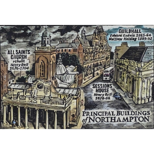 2482 - John Simpson, 20th century, Limited edition colour print, Principal Buildings of Northampton. Signed... 