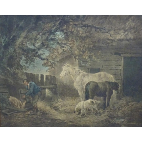 2484 - J. R. Smith, After George Morland (1763–1804), Colour engraving, Feeding the Pigs. Titled under, pub... 