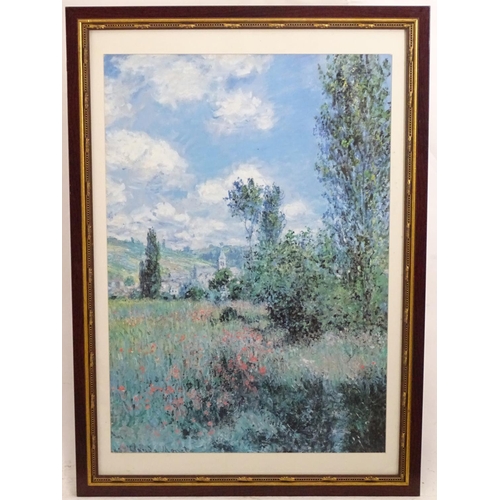 2494 - After Claude Monet (1840-1926), Colour print, View of Vetheuil, France (1880). Facsimile signature l... 