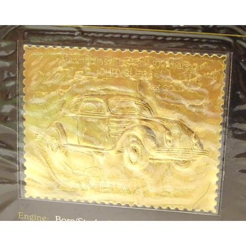 1006 - An album of 22ct gold Zambian stamps, each depicting a classic car and mounted on a card with detail... 