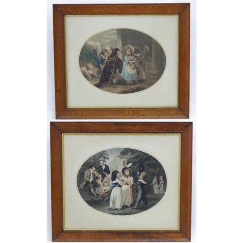 2432 - Two oval engravings The Masquerade, and The Breaking Up, by William Nutter after William Hamilton. P... 