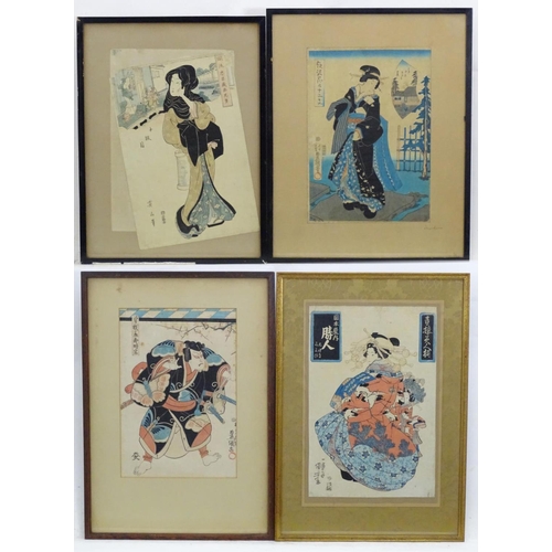 2450 - Four Japanese prints comprising A portrait of Ogiya Uchi Hanaogi, A portrait of a Ukiyo-e-Samurai wa... 