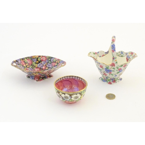 106 - Three ceramic items comprising a Royal Winton basket in the pattern Old Cottage Chintz with flowers ... 