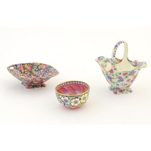 106 - Three ceramic items comprising a Royal Winton basket in the pattern Old Cottage Chintz with flowers ... 