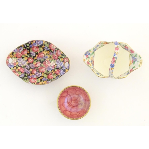 106 - Three ceramic items comprising a Royal Winton basket in the pattern Old Cottage Chintz with flowers ... 