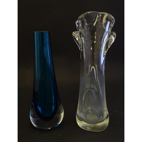 266 - A Whitefriars blue sommerso glass vase approx 8