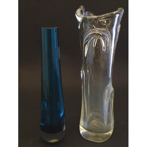 266 - A Whitefriars blue sommerso glass vase approx 8