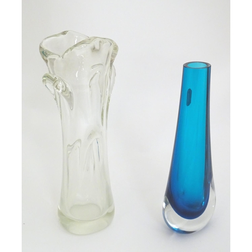 266 - A Whitefriars blue sommerso glass vase approx 8