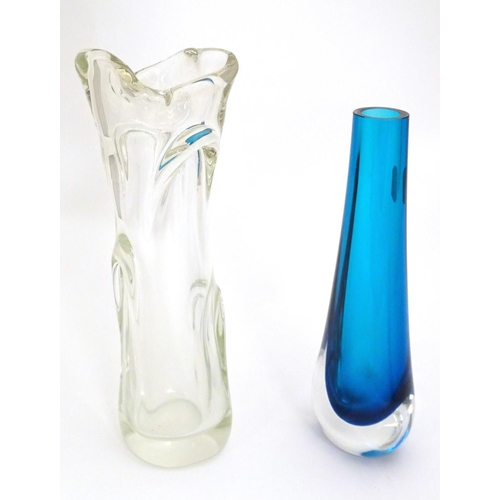 266 - A Whitefriars blue sommerso glass vase approx 8