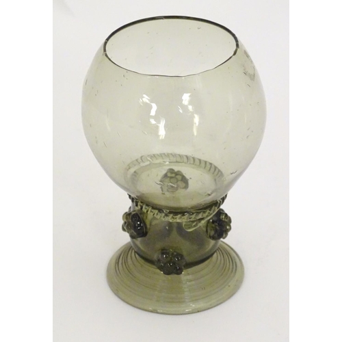 273 - A 19thC Continental Roemer wine glass, the wide stem with prunts. Approx. 5 1/8