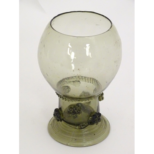 273 - A 19thC Continental Roemer wine glass, the wide stem with prunts. Approx. 5 1/8