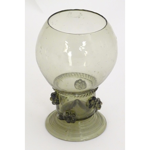 273 - A 19thC Continental Roemer wine glass, the wide stem with prunts. Approx. 5 1/8