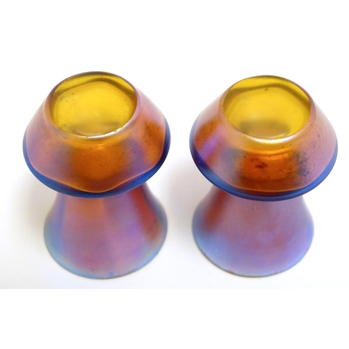 279 - Two small iridescent glass vases in the manner of Myra Kristal by Karl Wiedman for WMF. Approx 2 1/4... 