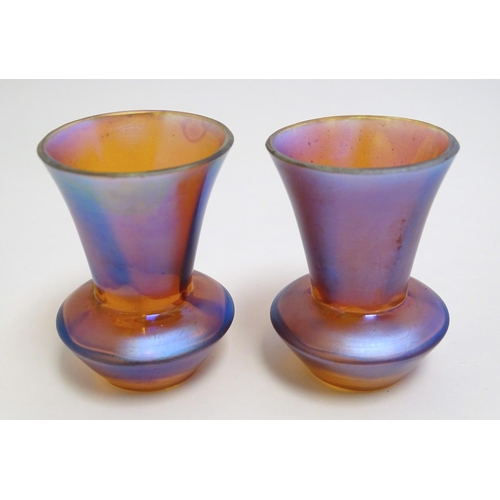 279 - Two small iridescent glass vases in the manner of Myra Kristal by Karl Wiedman for WMF. Approx 2 1/4... 