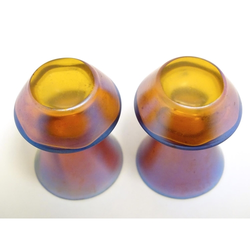 279 - Two small iridescent glass vases in the manner of Myra Kristal by Karl Wiedman for WMF. Approx 2 1/4... 