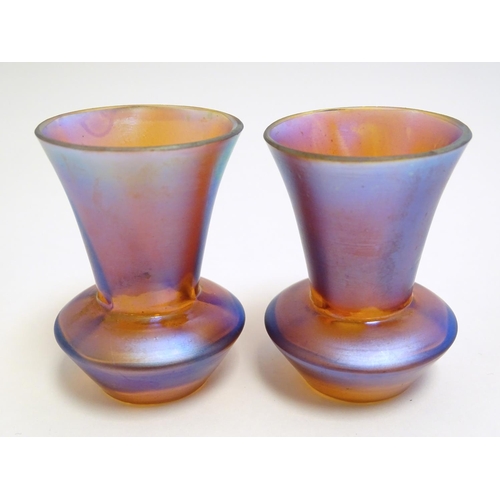 279 - Two small iridescent glass vases in the manner of Myra Kristal by Karl Wiedman for WMF. Approx 2 1/4... 