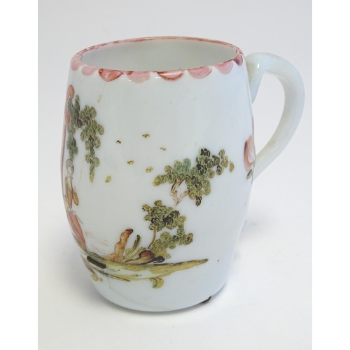 286 - An 18thC milk glass mug with hand painted decoration. 4