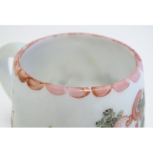 286 - An 18thC milk glass mug with hand painted decoration. 4