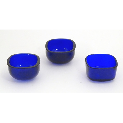 296 - Three blue glass cruet liners, each approximately 1 7/8