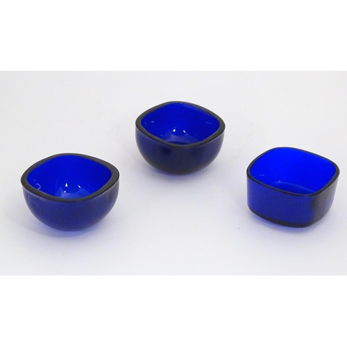 296 - Three blue glass cruet liners, each approximately 1 7/8