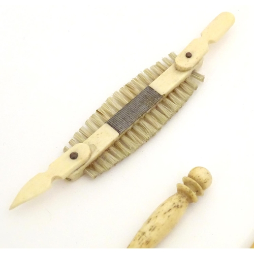 1171 - A quantity of assorted 19thC ivory and bone items to include a manicure tool with nail file, cuticle... 