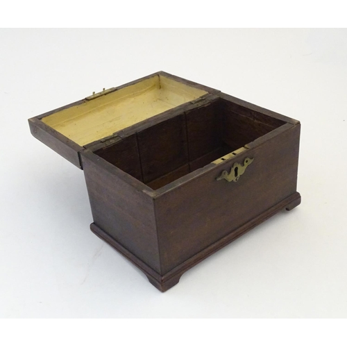 1177 - An 18thC mahogany tea caddy with handle to lid. Approx. 6 1/2