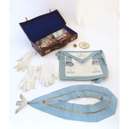 1178 - A quantity of Bedfordshire Freemasons / Masonic regalia, to include an apron, collar with pendant, g... 