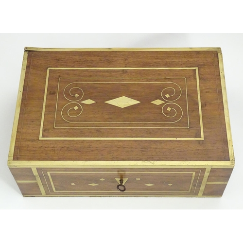 1192 - A Victorian mahogany box with brass banding and scrolling brass inlay. Approx. 4 1/2