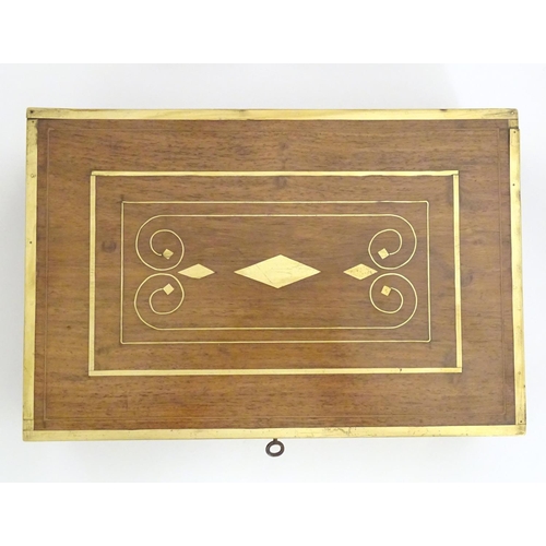 1192 - A Victorian mahogany box with brass banding and scrolling brass inlay. Approx. 4 1/2