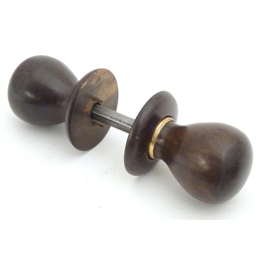 1212 - Four pairs of Victorian ebonised door knobs / handles / door furniture with brass mounts. Largest ap... 