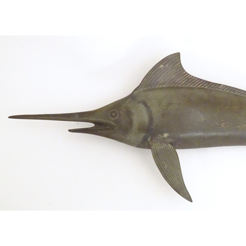 1250 - A 20thC cast bronze sculpture modelled as a swordfish. Approx. 19 1/2