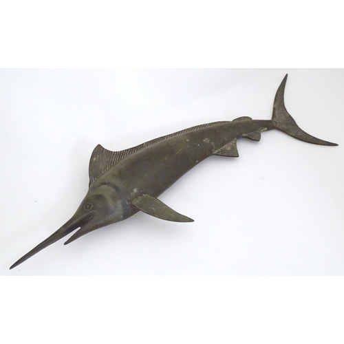 1250 - A 20thC cast bronze sculpture modelled as a swordfish. Approx. 19 1/2