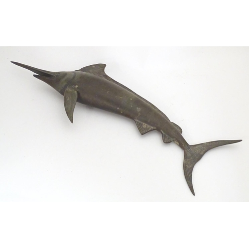 1250 - A 20thC cast bronze sculpture modelled as a swordfish. Approx. 19 1/2