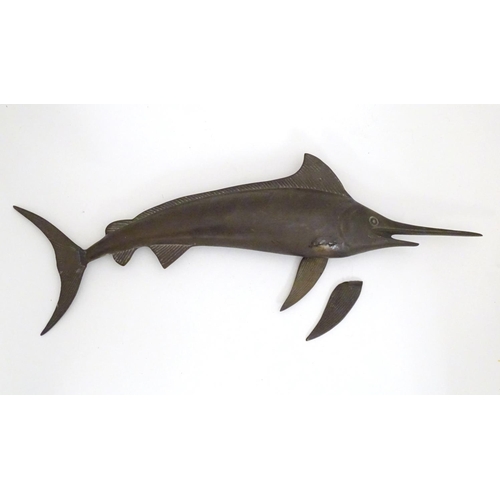 1250 - A 20thC cast bronze sculpture modelled as a swordfish. Approx. 19 1/2