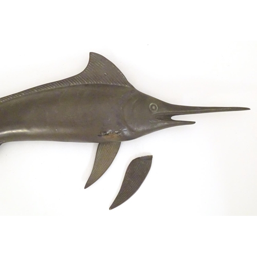 1250 - A 20thC cast bronze sculpture modelled as a swordfish. Approx. 19 1/2