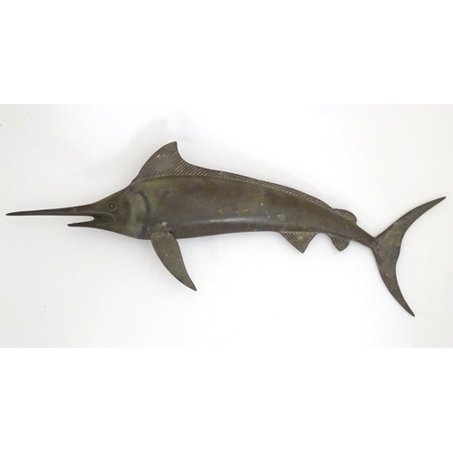 1250 - A 20thC cast bronze sculpture modelled as a swordfish. Approx. 19 1/2