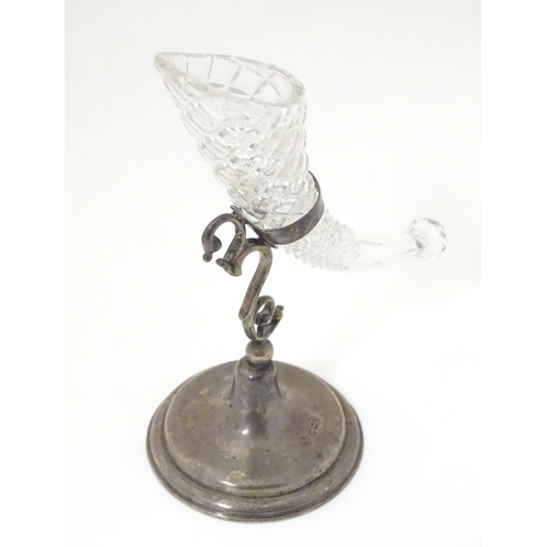 329 - A Victorian cut glass epergne flute on silver stand with scrolling stem and circular foot, hallmarke... 