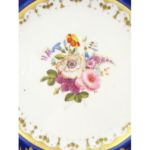 96 - A Bloor Derby plate with floral motif to centre and floral and foliate gilt border. Marked under. Ap... 