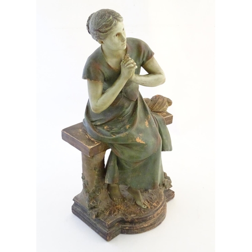 1367 - A 20thC French terracotta sculpture of a seated woman on a bench after Luca Madrassi (1849-1919), si... 