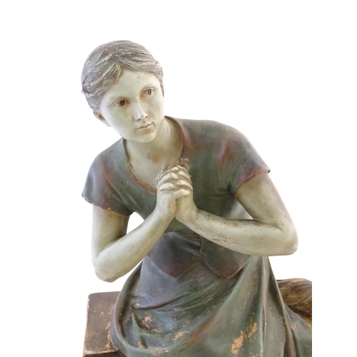 1367 - A 20thC French terracotta sculpture of a seated woman on a bench after Luca Madrassi (1849-1919), si... 