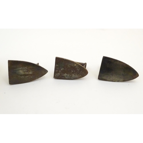 1462 - Three 19thC sad irons / flat irons, two marked with CU cypher and size designations 5 S & 3 S, anoth... 