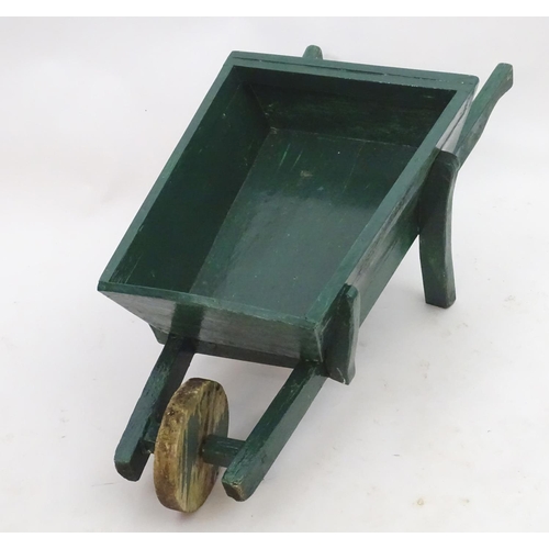 1583 - Garden & Architectural, Salvage: a hand made small garden wheel barrow with painted green finish, ap... 