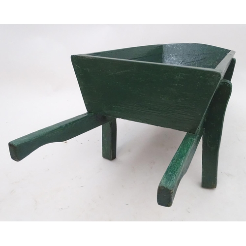 1583 - Garden & Architectural, Salvage: a hand made small garden wheel barrow with painted green finish, ap... 