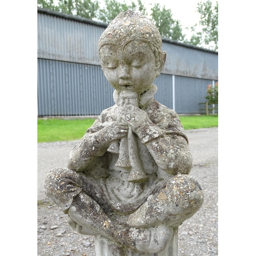 1585 - Garden & Architectural, Salvage: a pair of 20thC reconstituted stone statues formed as cherubs atop ... 