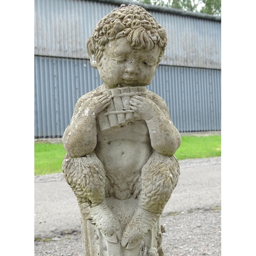 1585 - Garden & Architectural, Salvage: a pair of 20thC reconstituted stone statues formed as cherubs atop ... 