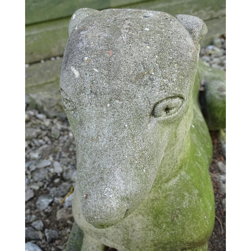 1599 - Garden & Architectural, Salvage: a 20thC reconstituted stone statue of a sejant long dog, approximat... 