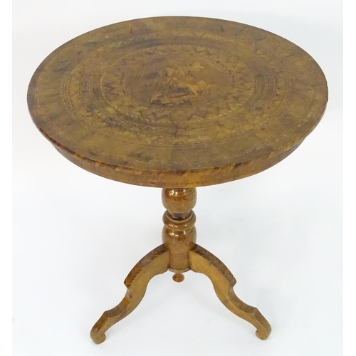 2102 - A 19thC Sorrento table with a profusely inlaid marquetry top and having a turned pedestal base with ... 