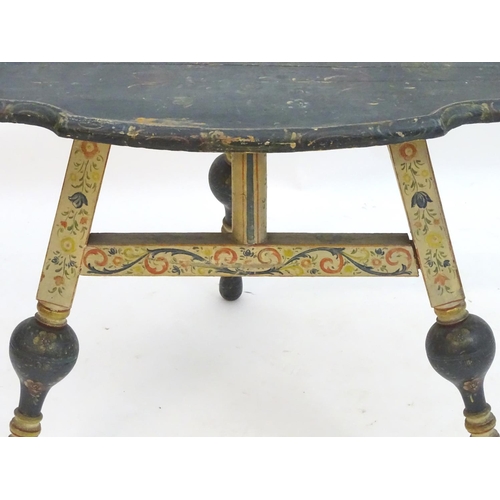 2205 - A 19thC Dutch folding table, having painted decoration and a depiction of the Parable of the Good Sa... 